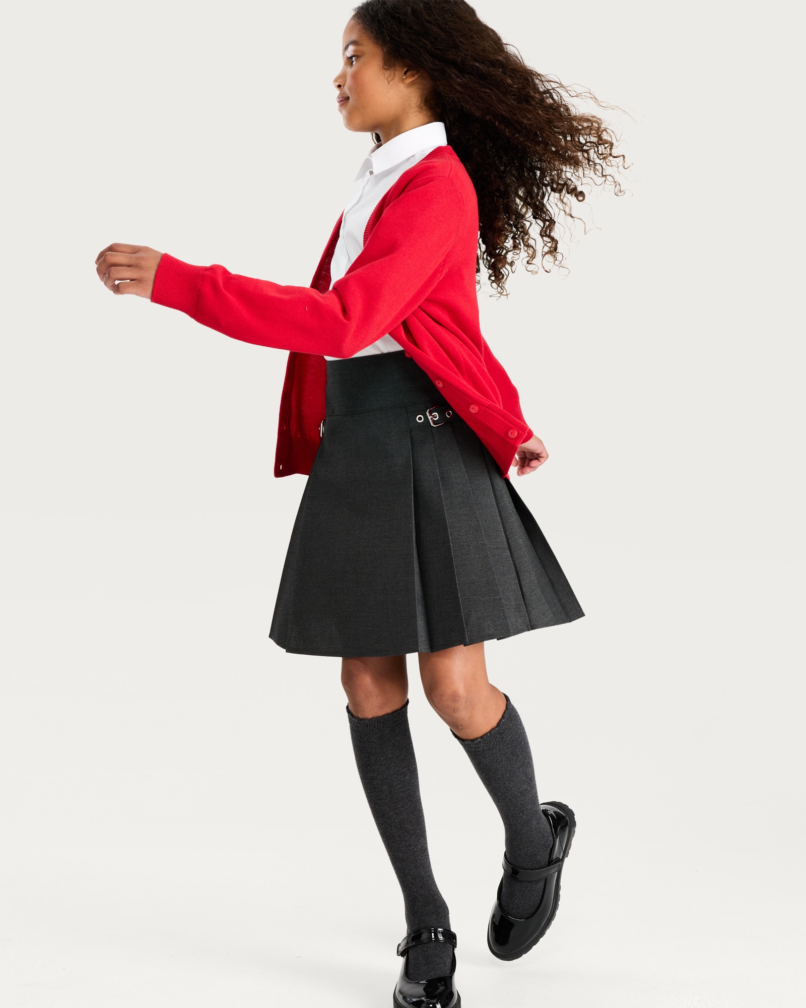 F&F School Girls Pleated Skirt in Grey