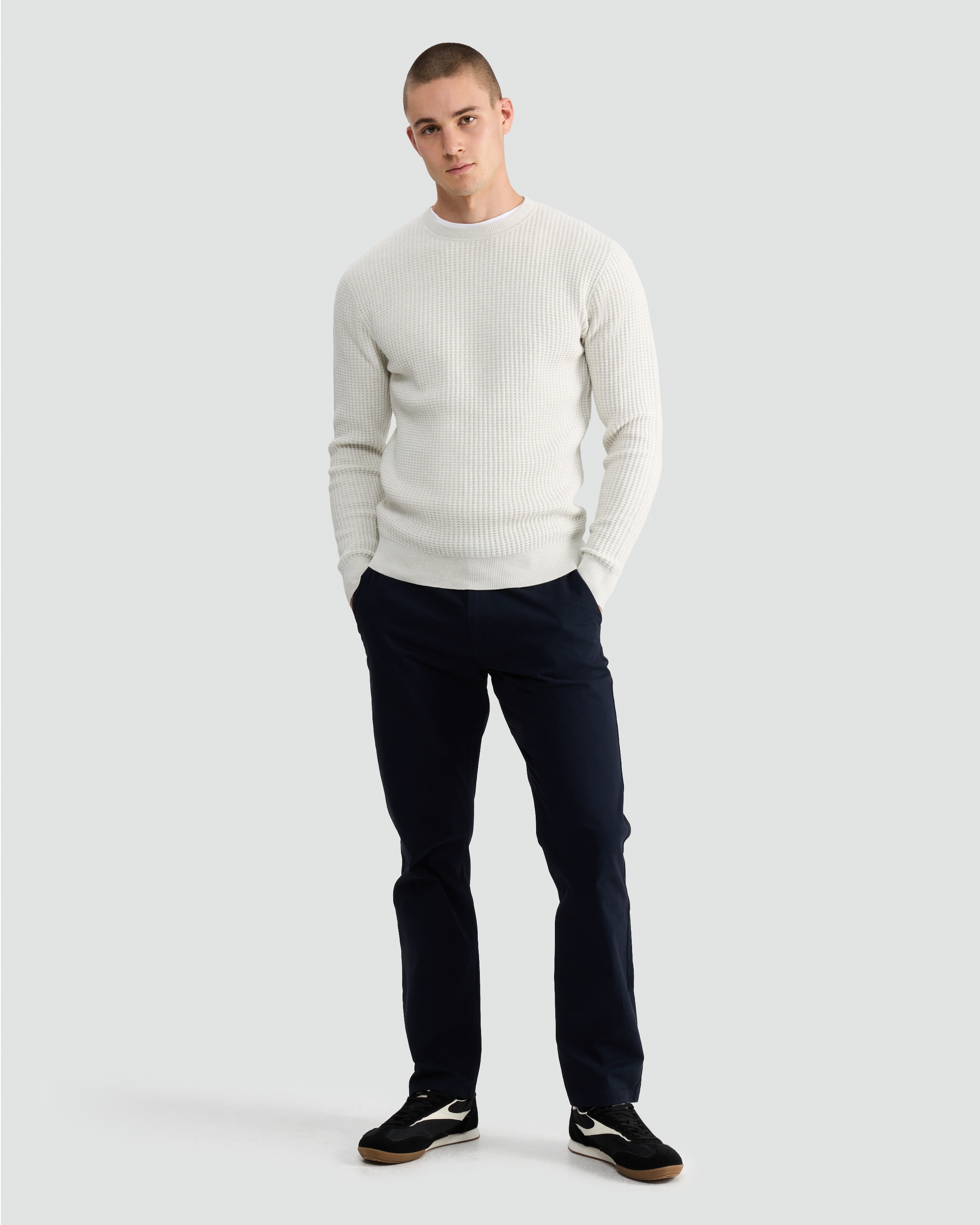 F&F Waffle Knit Crew Neck Jumper with Wool in Cream thumbnail 2
