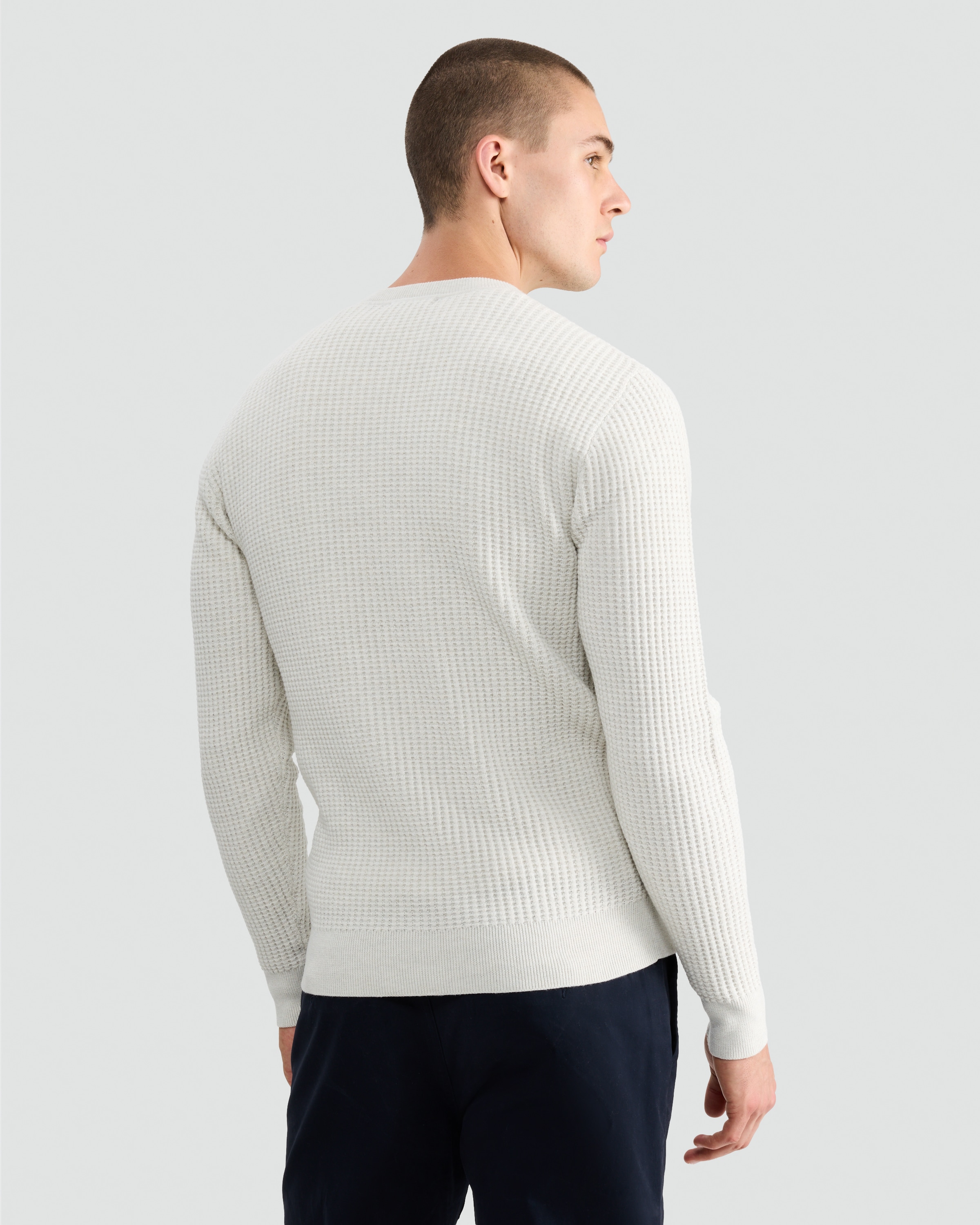 F&F Waffle Knit Crew Neck Jumper with Wool in Cream thumbnail 3