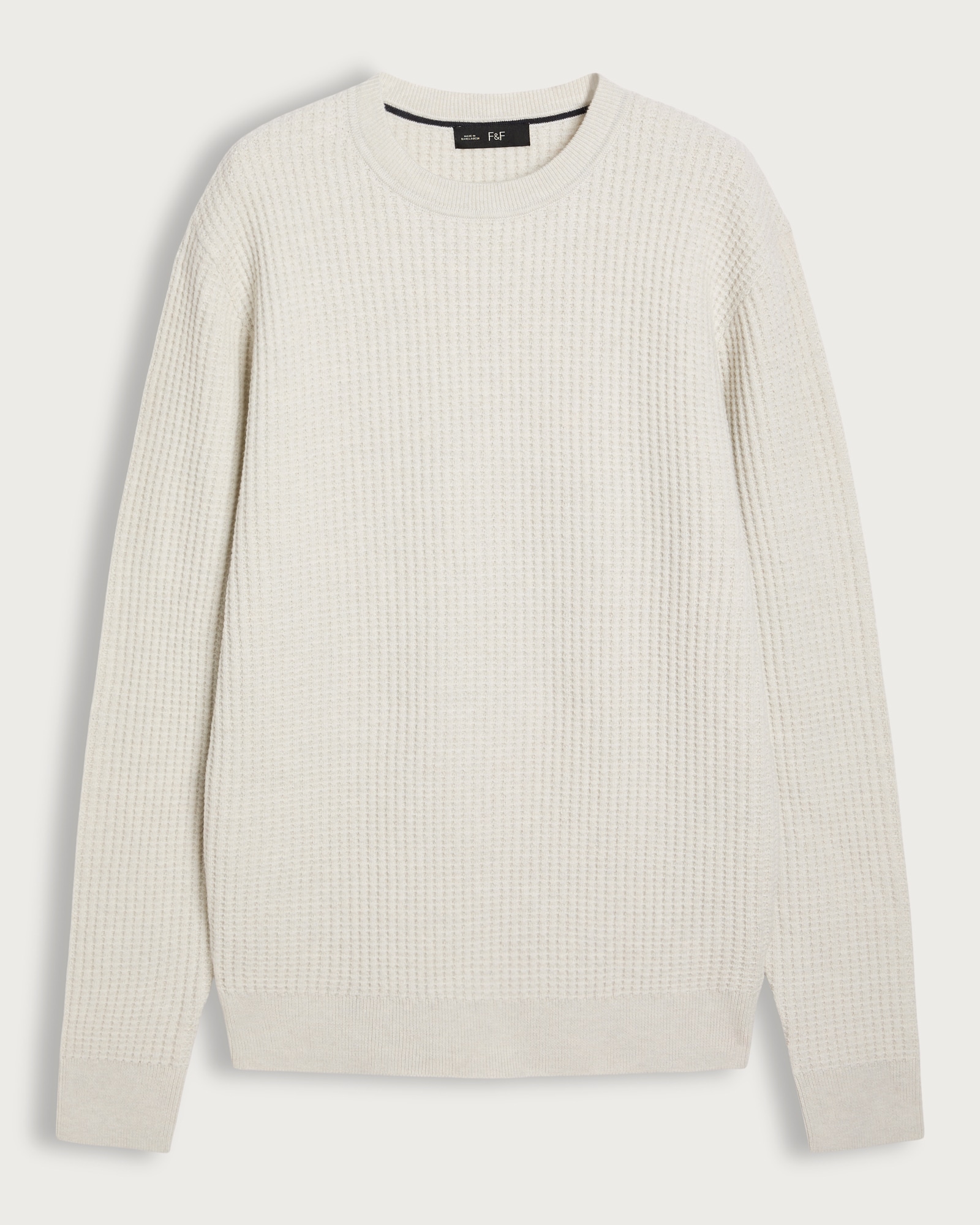 F&F Waffle Knit Crew Neck Jumper with Wool in Cream thumbnail 4