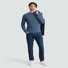 F&F Waffle Knit Crew Neck Jumper with Wool in Blue