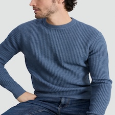 F&F Waffle Knit Crew Neck Jumper with Wool in Blue thumbnail 2