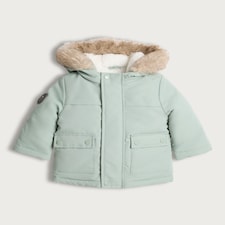 F&F Baby Faux Fur Hooded Shower Resistant Parka in Green