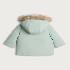 F&F Baby Faux Fur Hooded Shower Resistant Parka in Green thumbnail 2