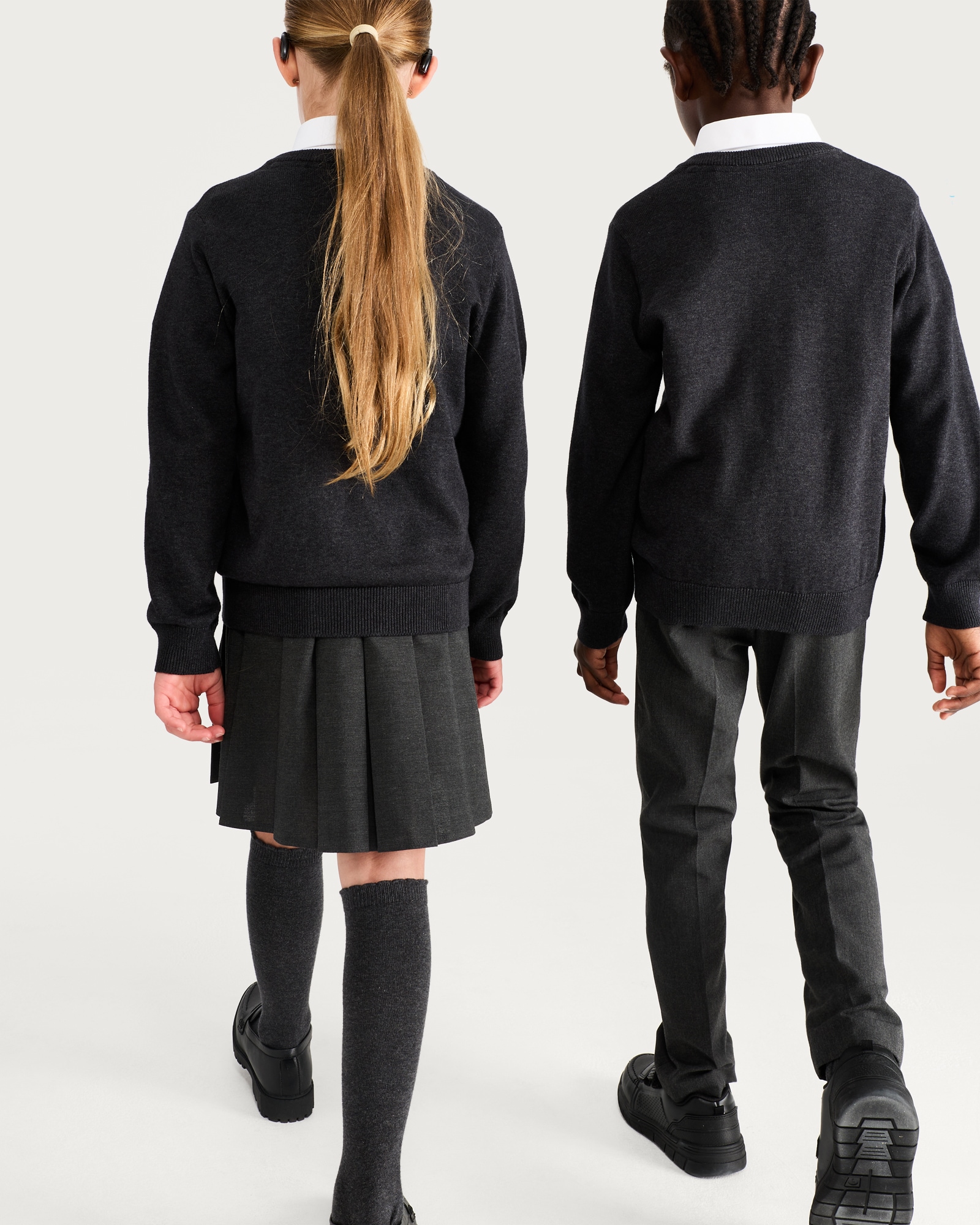 F&F School Unisex 2-Pack Pure Cotton V Neck Jumpers in Grey thumbnail 3