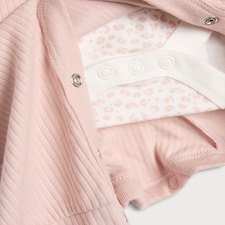 F&F Baby Cotton Rich Ribbed Dungarees and Bodysuit Set in Pink thumbnail 3