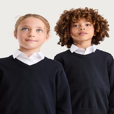 F&F School Unisex 2-Pack Pure Cotton V Neck Jumpers in Navy