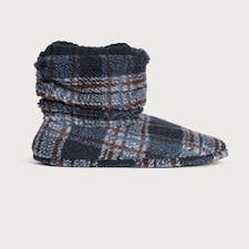 F&F Fleece Check Print Boot Slippers in Navy