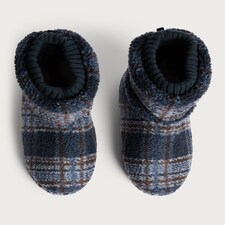 F&F Fleece Check Print Boot Slippers in Navy thumbnail 2