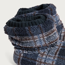 F&F Fleece Check Print Boot Slippers in Navy thumbnail 3