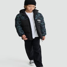 Minecraft Creeper Print Puffer Jacket in Black