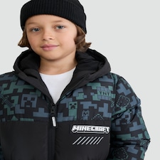 Minecraft Creeper Print Puffer Jacket in Black thumbnail 2