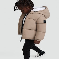 F&F Boys Zip Through Hooded Puffer Jacket in Stone
