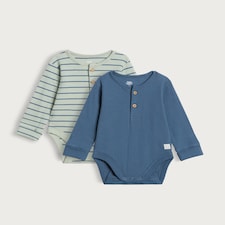 F&F Baby 2-Pack Cotton Rich Ribbed Bodysuits in Blue