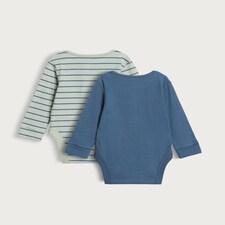 F&F Baby 2-Pack Cotton Rich Ribbed Bodysuits in Blue thumbnail 2
