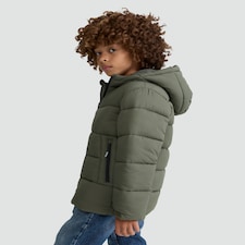 F&F Boys Shower Resistant Hooded Puffer Jacket in Khaki