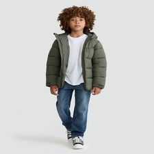 F&F Boys Shower Resistant Hooded Puffer Jacket in Khaki thumbnail 2
