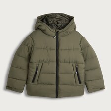 F&F Boys Shower Resistant Hooded Puffer Jacket in Khaki thumbnail 4