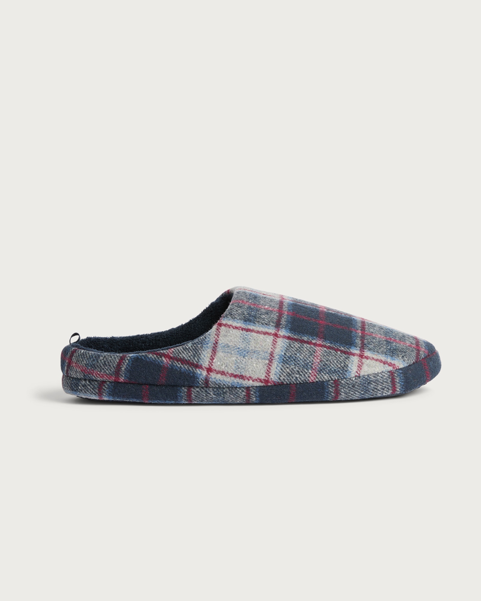 F&F Fleece Lined Check Print Mule Slippers in Navy