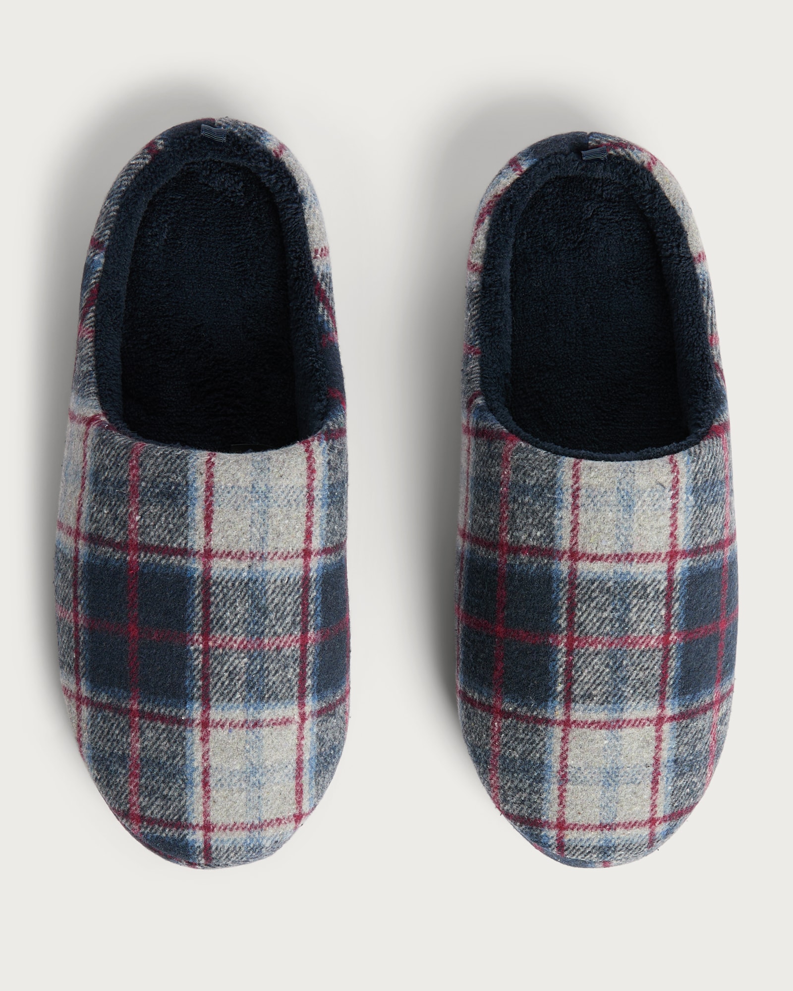 F&F Fleece Lined Check Print Mule Slippers in Navy thumbnail 2