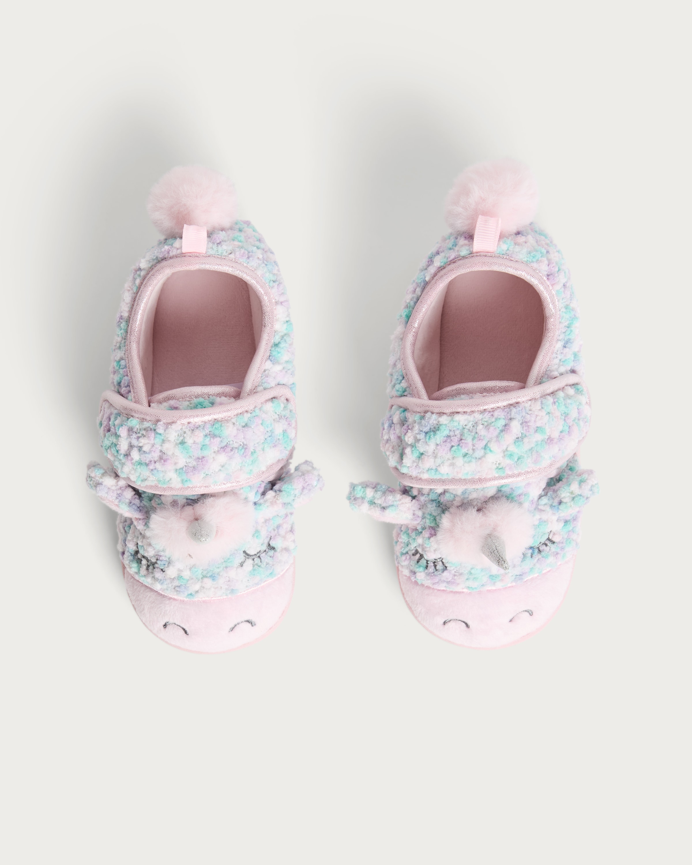 F&F Girls Borg Unicorn Slippers in Multi Pink thumbnail 2
