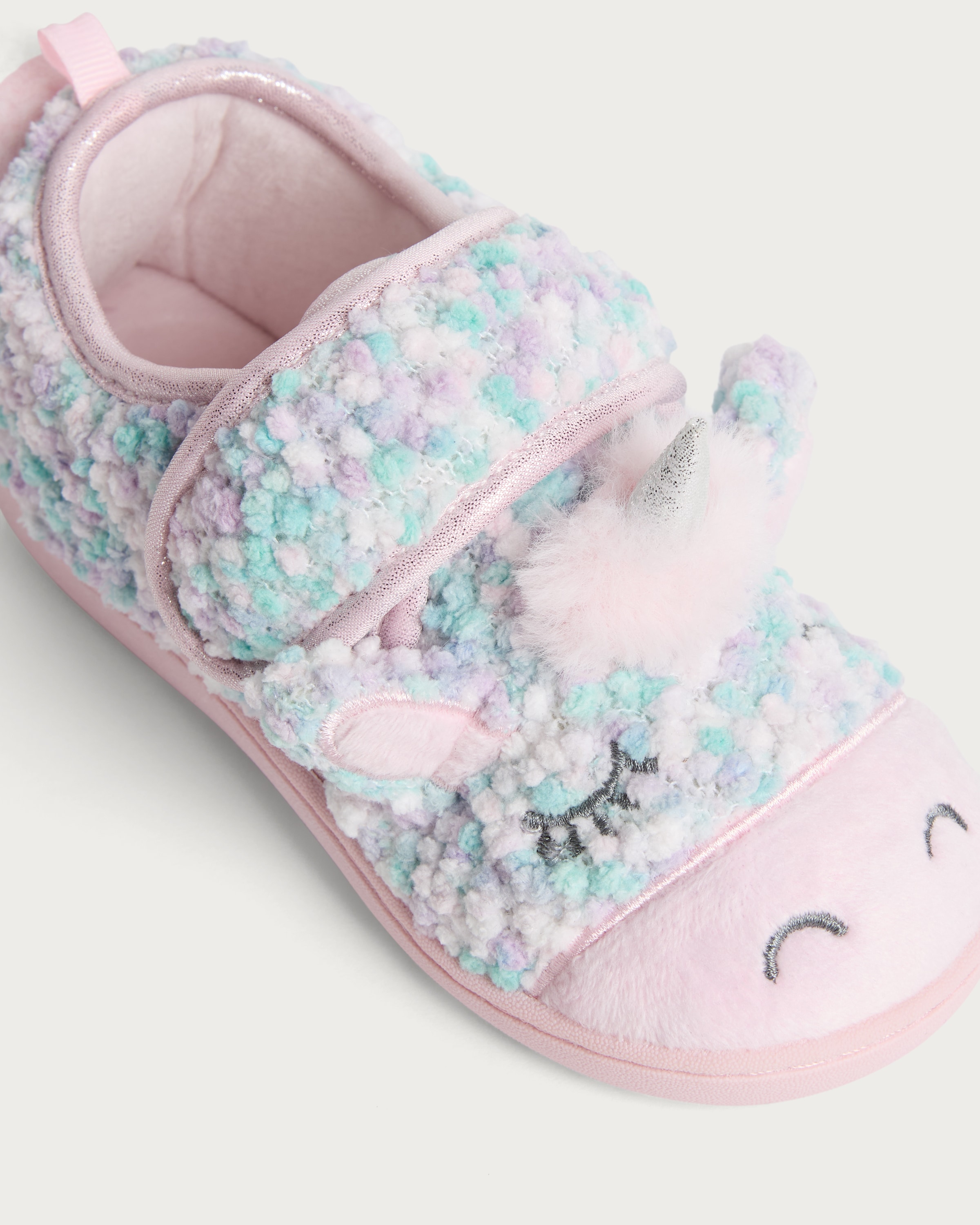 F&F Girls Borg Unicorn Slippers in Multi Pink thumbnail 3