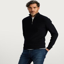 F&F Pure Cotton Ribbed Half Zip Jumper in Navy thumbnail 2