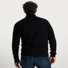 F&F Pure Cotton Ribbed Half Zip Jumper in Navy thumbnail 3