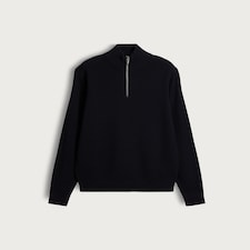 F&F Pure Cotton Ribbed Half Zip Jumper in Navy thumbnail 4