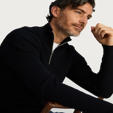 F&F Pure Cotton Ribbed Half Zip Jumper in Navy