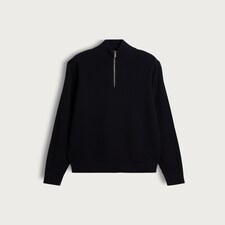 F&F Pure Cotton Ribbed Half Zip Jumper in Navy thumbnail 4