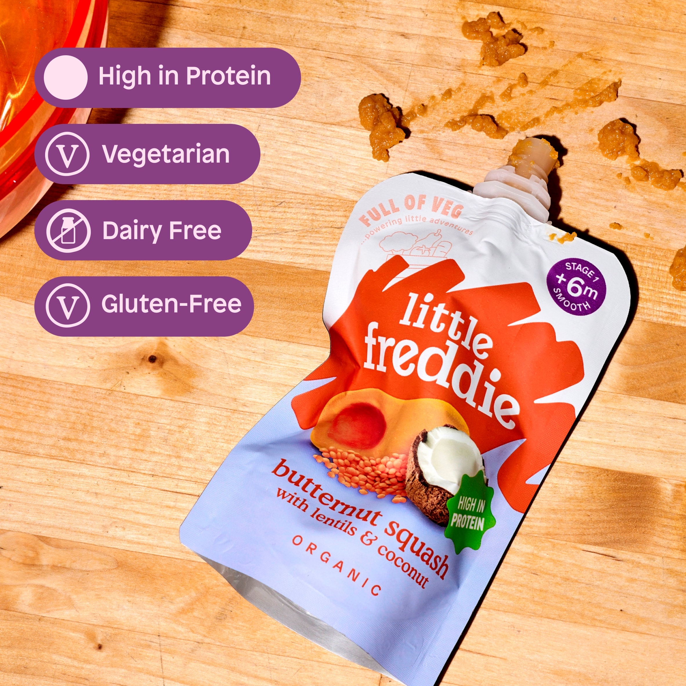 Little Freddie Organic Butternut Squash with Lentils & Coconut Baby Food Pouch +6Months 100g thumbnail 5