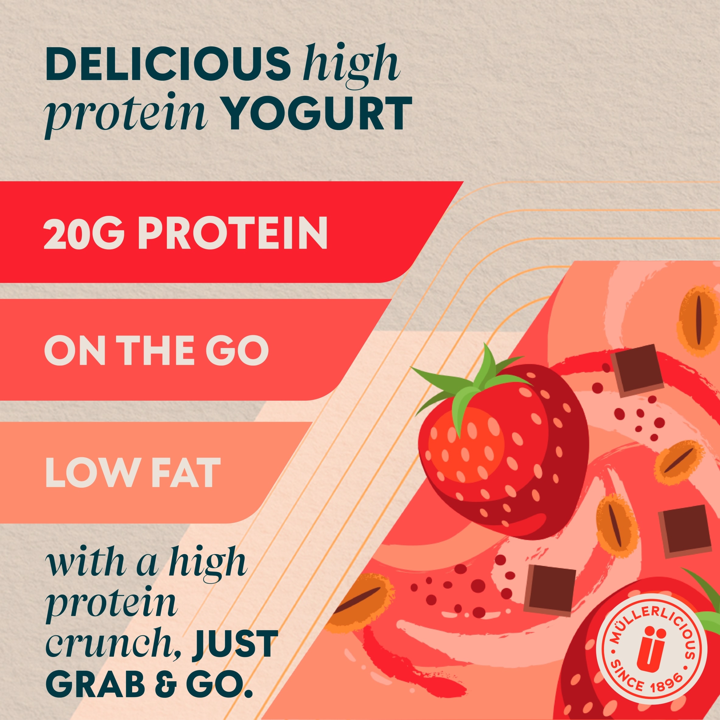 Muller X MYProtein CRUNCH Strawberry Yogurt (with protein chocolate granola) 180g thumbnail 2