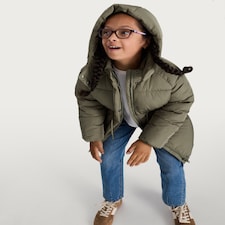 F&F Girls Hooded Longline Shower Resistant Puffer Coat in Khaki thumbnail 2