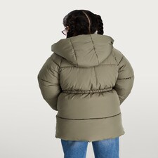 F&F Girls Hooded Longline Shower Resistant Puffer Coat in Khaki thumbnail 4