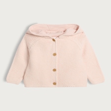 F&F Baby Pure Cotton Knitted Button Front Hooded Cardigan in Multi Pink