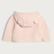 F&F Baby Pure Cotton Knitted Button Front Hooded Cardigan in Multi Pink thumbnail 2