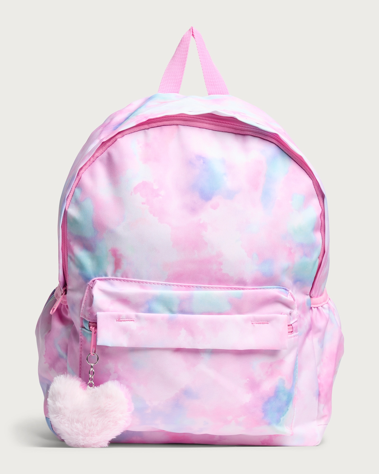 F&F Ombre Print Fluffy Heart Charm Backpack in Pink