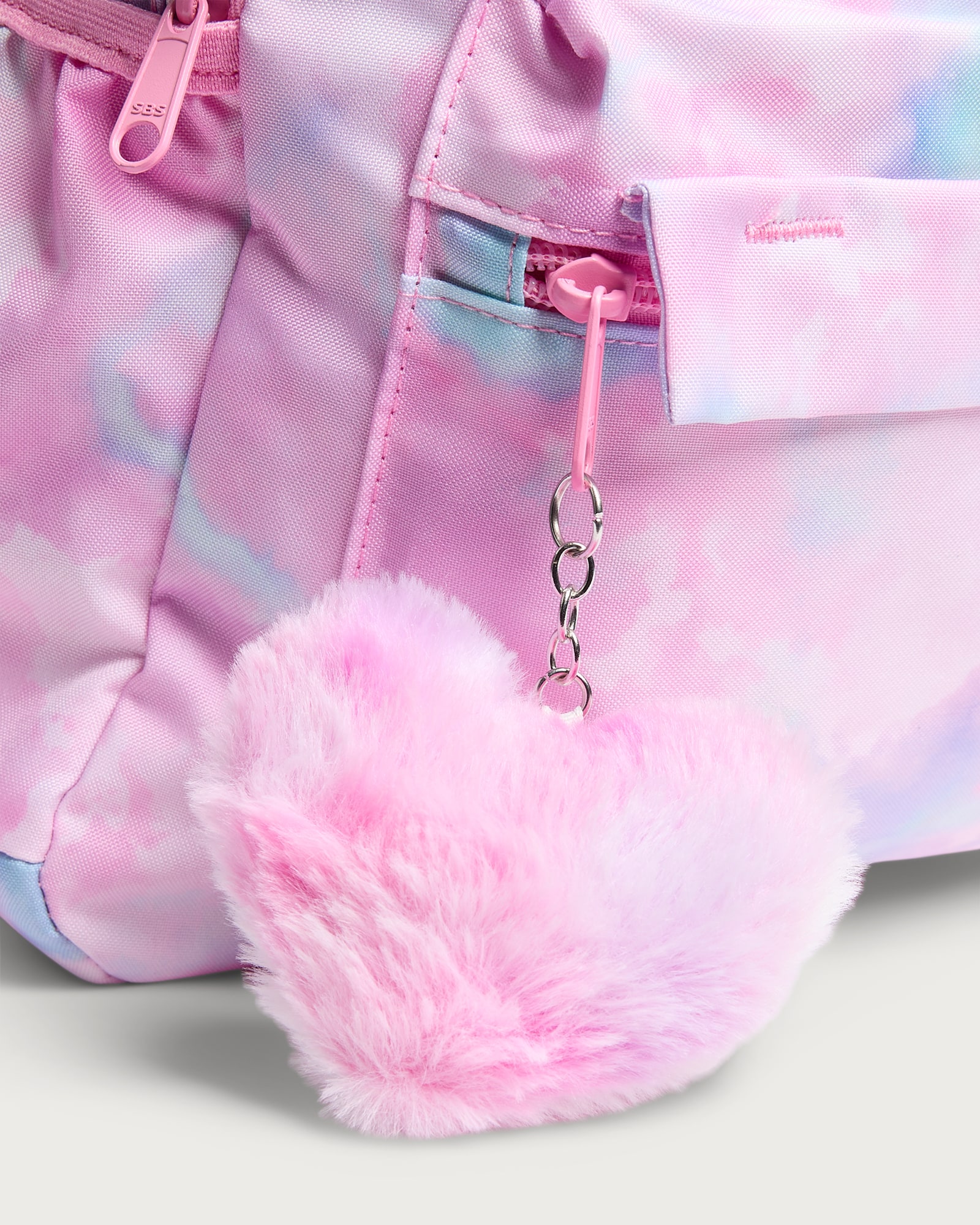 F&F Ombre Print Fluffy Heart Charm Backpack in Pink thumbnail 2