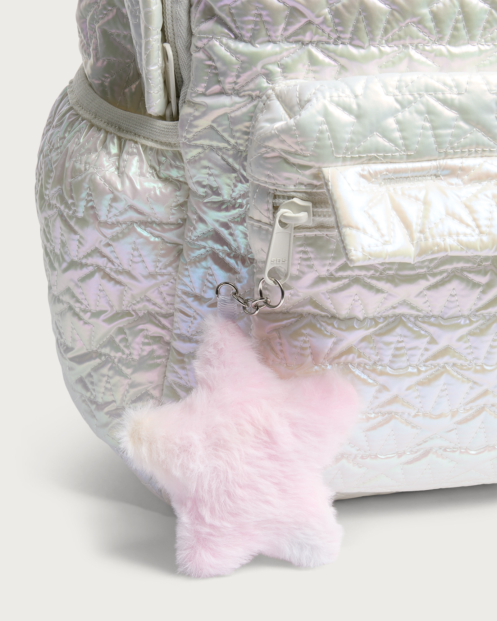 F&F Quilted Fluffy Star Charm Backpack in White thumbnail 2