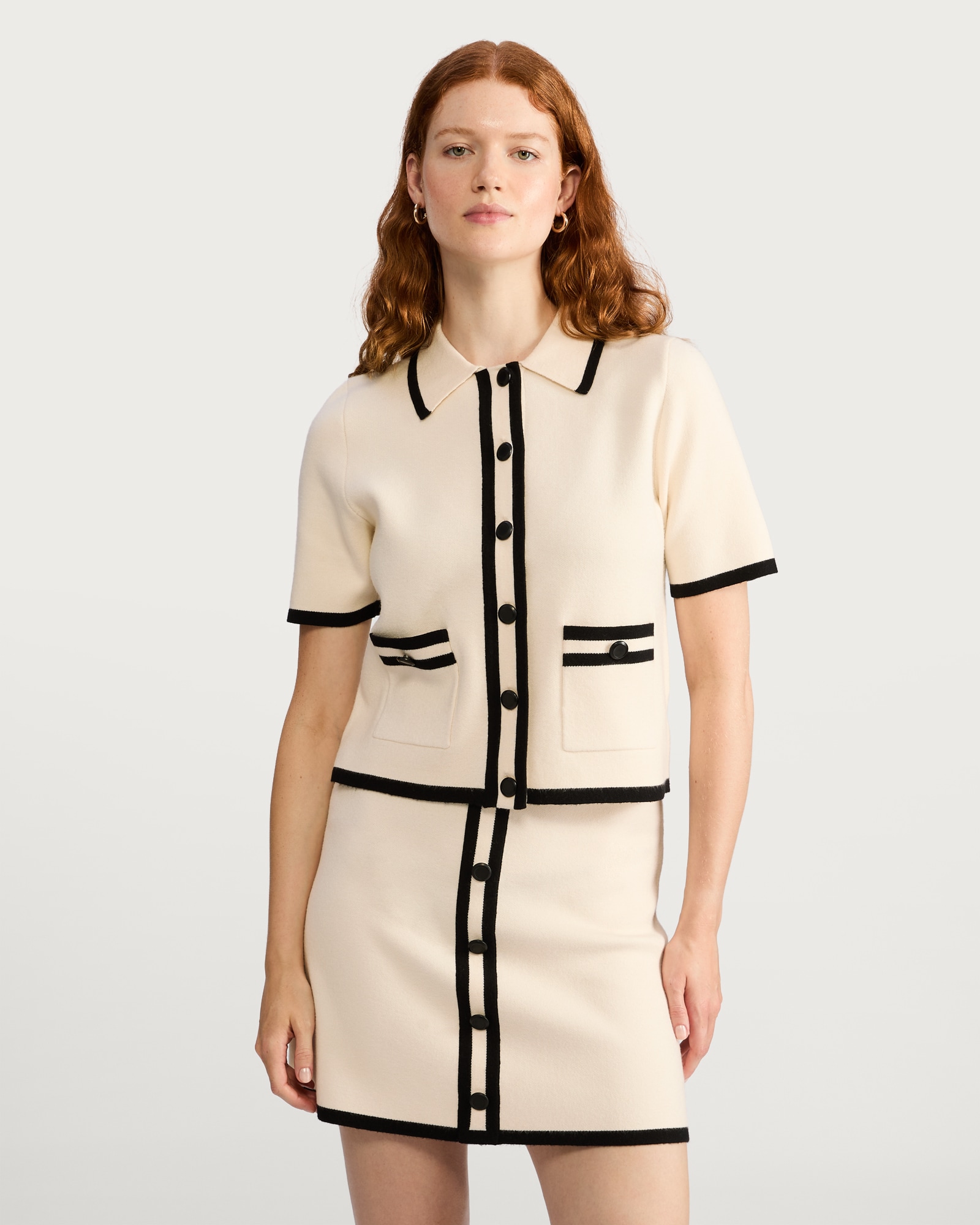 The F&F Edit Knitted Button Detail Contrast Trim Co-ord Skirt in Cream thumbnail 3