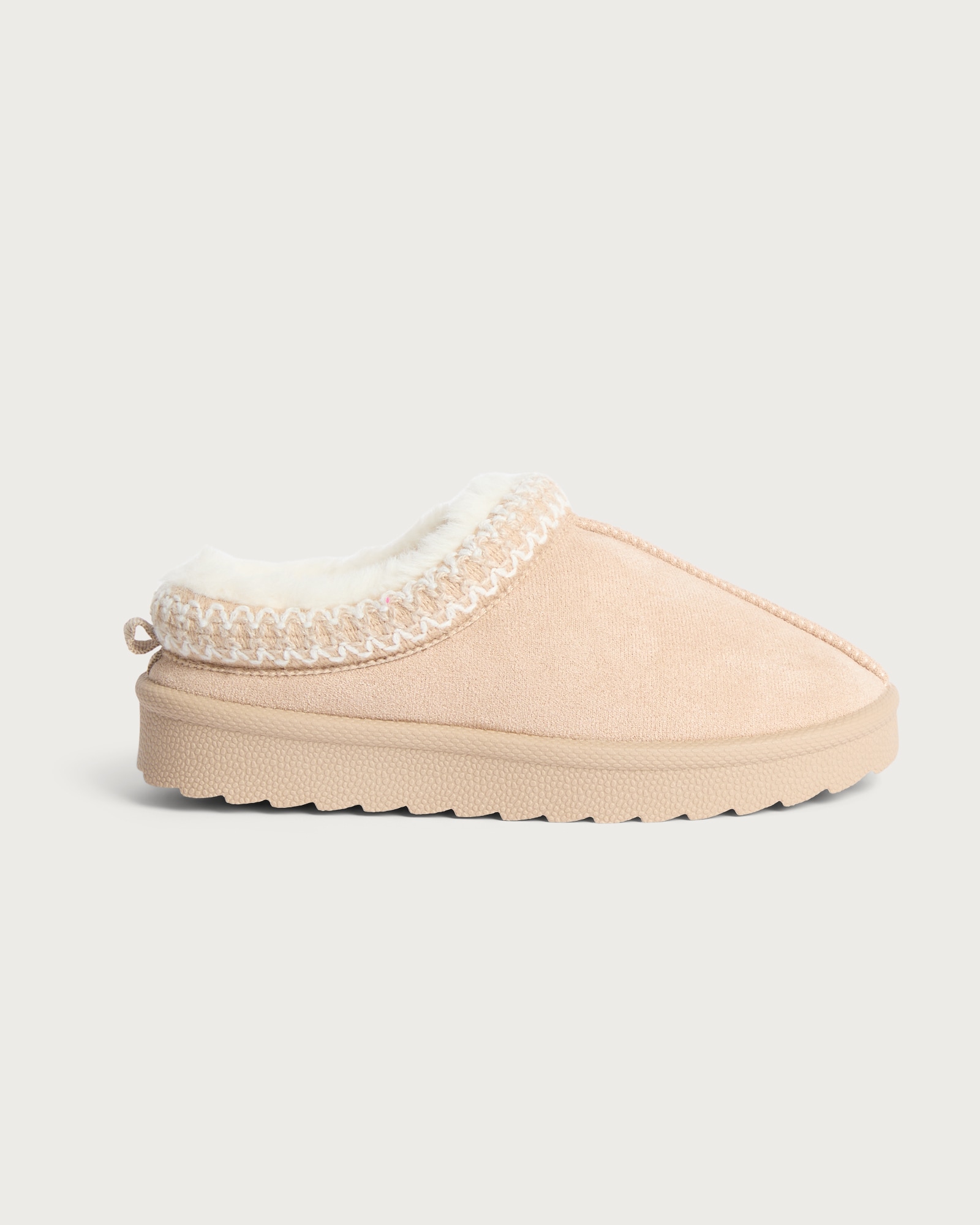 F&F Girls Faux Fur Lined Woven Braid Chunky Slippers in Neutral