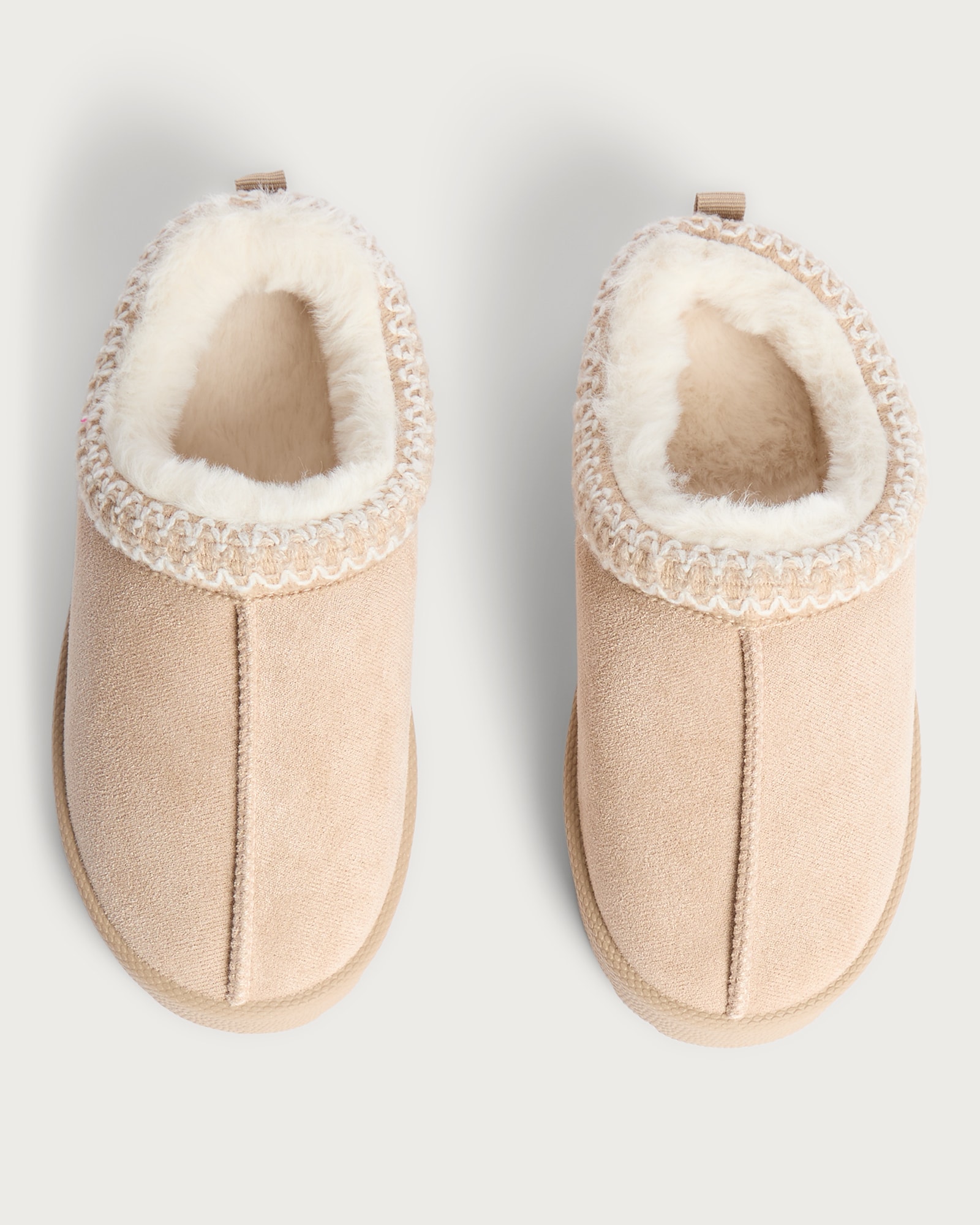 F&F Girls Faux Fur Lined Woven Braid Chunky Slippers in Neutral thumbnail 2