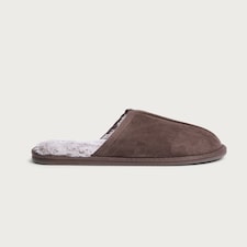 F&F Faux Suede Fur Lined Mule Slippers in Brown