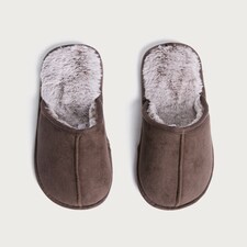 F&F Faux Suede Fur Lined Mule Slippers in Brown thumbnail 2