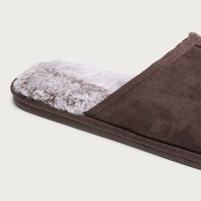 F&F Faux Suede Fur Lined Mule Slippers in Brown thumbnail 3
