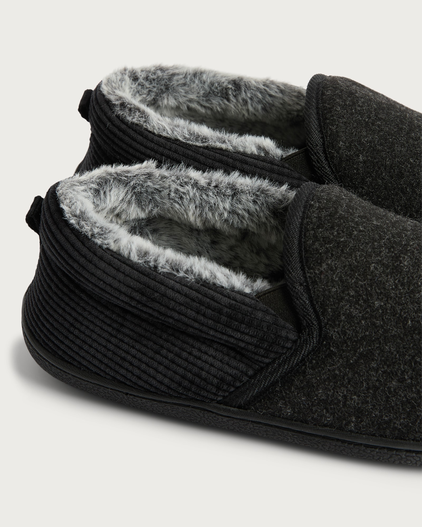 F&F Faux Fur Lined Slippers in Black thumbnail 3