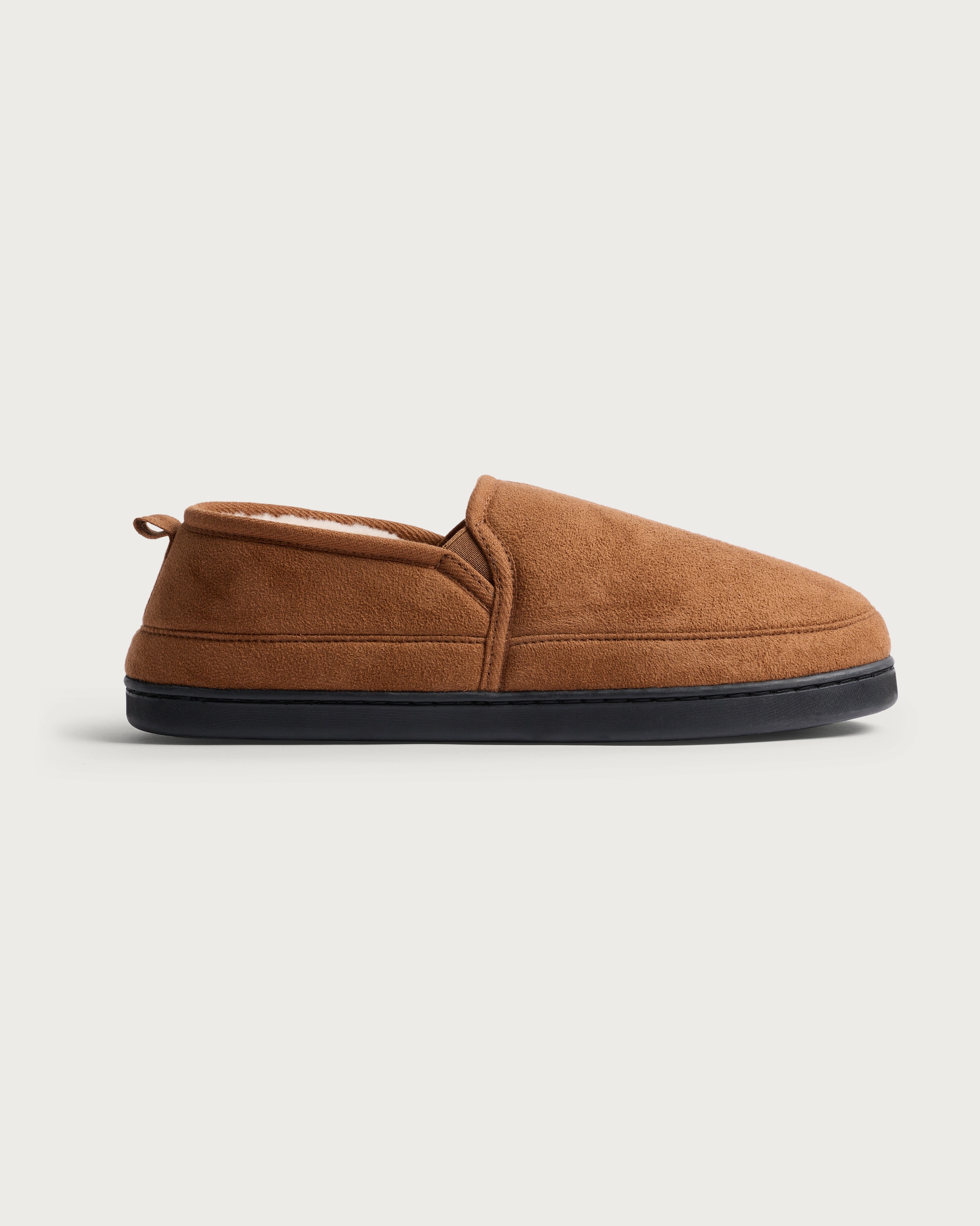 F&F Suede Faux Fur Lined Slip On Slippers in Tan