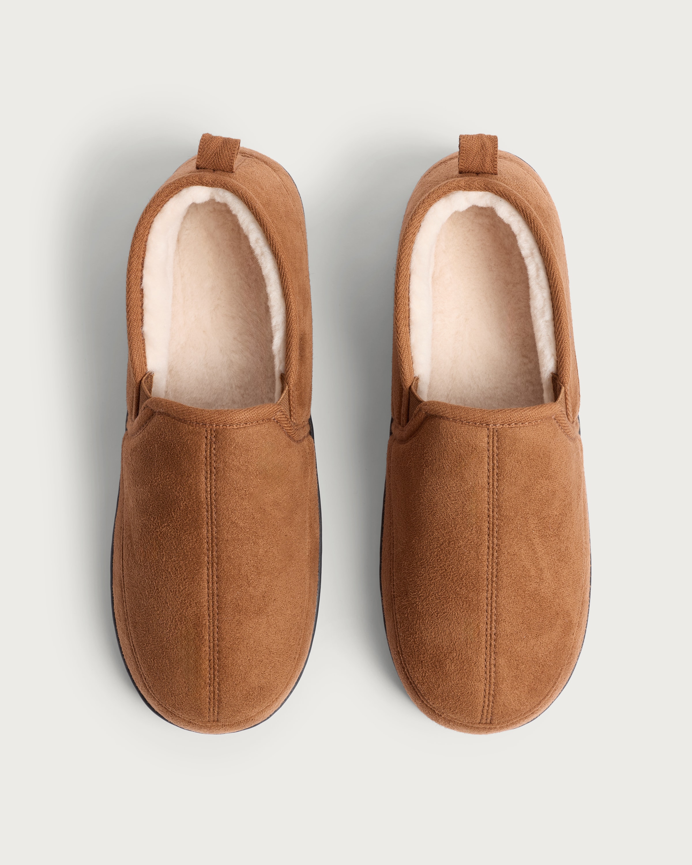F&F Suede Faux Fur Lined Slip On Slippers in Tan thumbnail 2