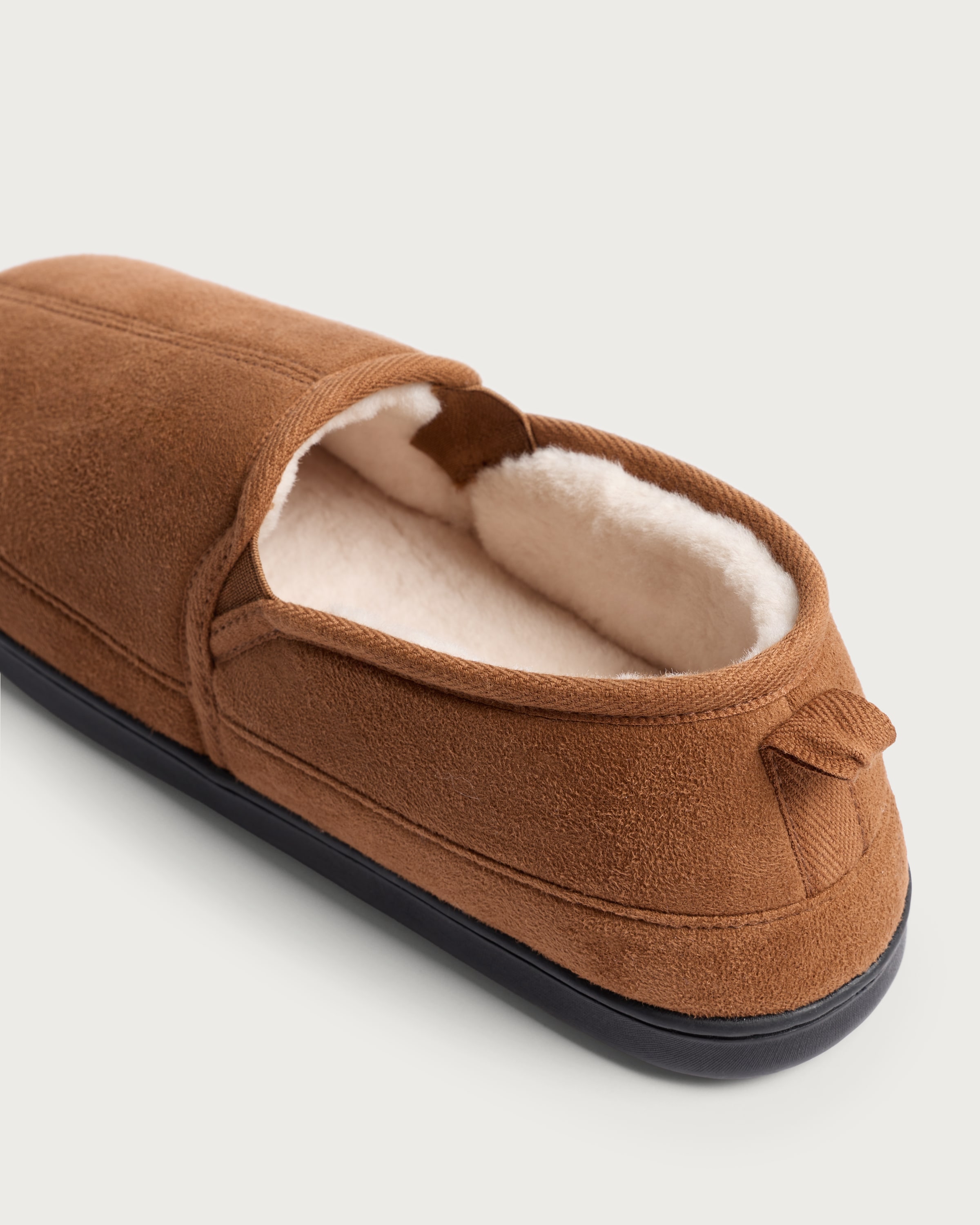 F&F Suede Faux Fur Lined Slip On Slippers in Tan thumbnail 3